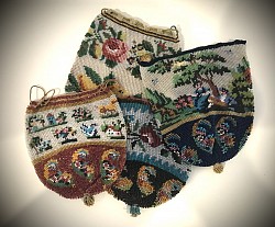 Unframed early Victorian beaded coin purses with  draw string (reticule)