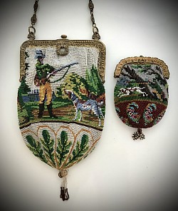 Victorian Era beaded hunter with hound dog scene full size & coin purse